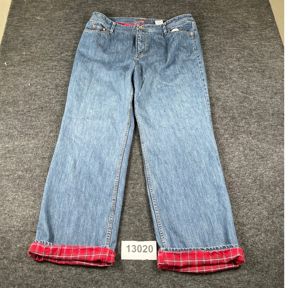 Eddie Bauer Jeans Womens 18 Blue Denim Cotton Flannel Lined Casual Straight Leg